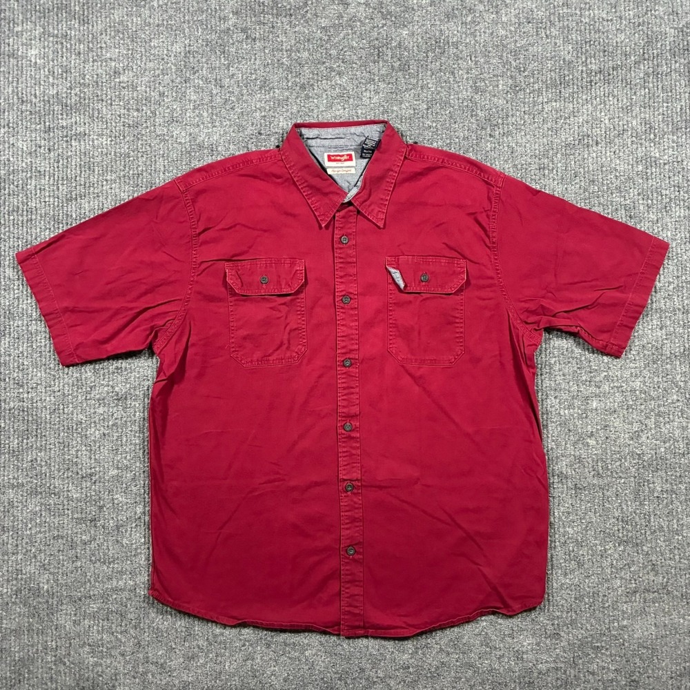 Wrangler Flex‎ For Comfort Mens XL Red Work Shirt Short Sleeve Utility Pockets